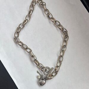 Chunky Silver Heart Charm Necklace with toggle closure
